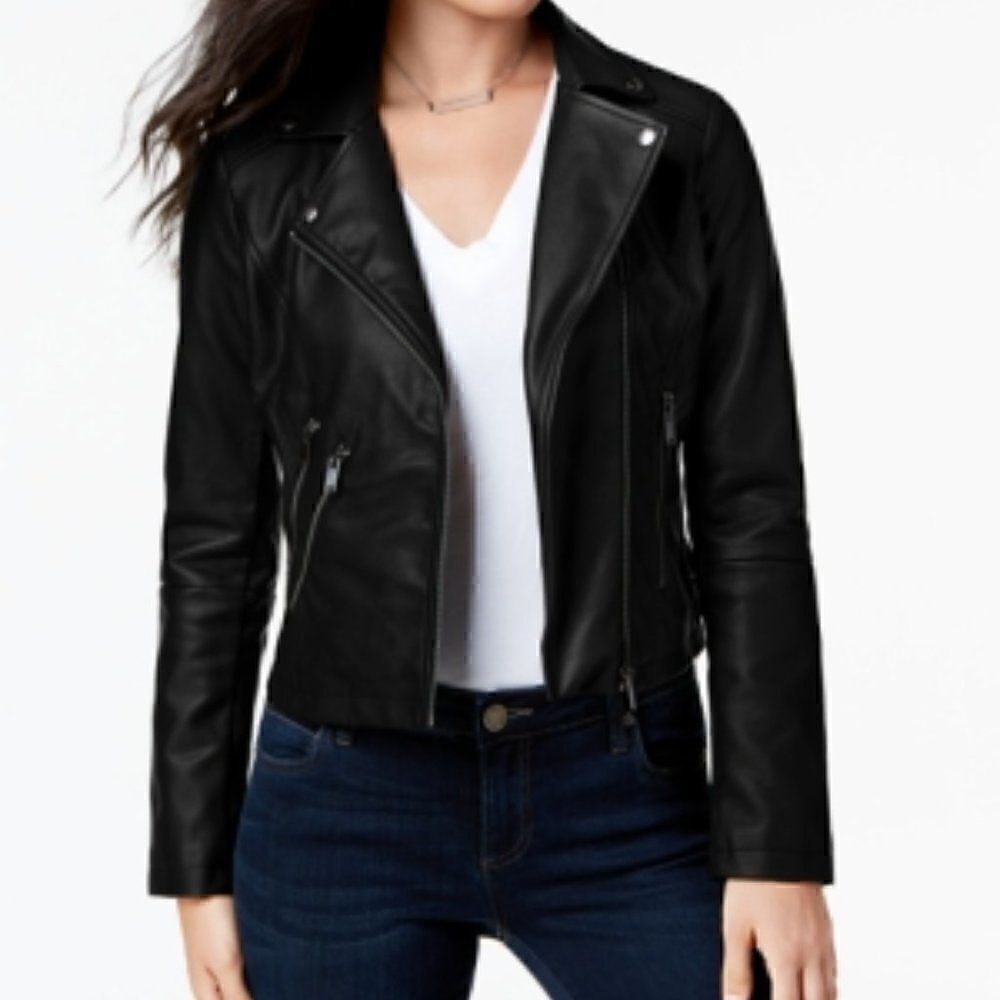 Coffeeshop Juniors' Faux Leather Moto Jacket Sz S